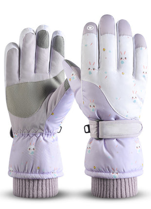 purple bunny thermal ski gloves