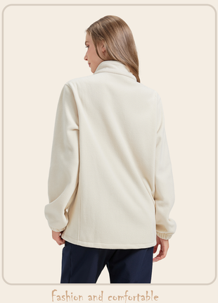 rear of women's polar fleece sweatshirt
