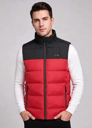 #red Stand collar thermal Men's Heated Puffer Vest