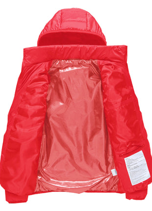 red heated hooded jacket of Inside
