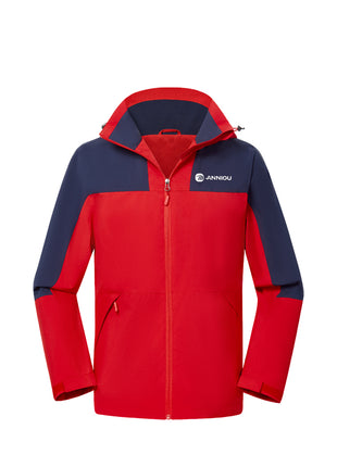 red lightweight hooded windbreaker