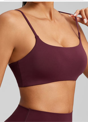 #red thin strap sports bra
