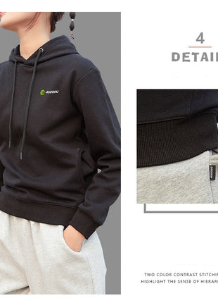 ribbed hem design hooded sweatshirt
