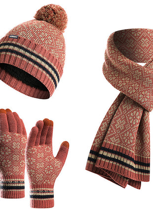 rose red knit beanie scarf and gloves set
