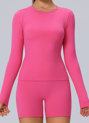 rose red womens long sleeve fitted yoga top