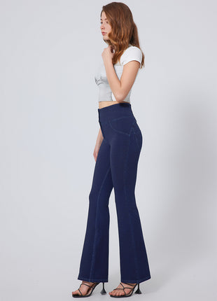 Women's high-waisted button stretch jeans