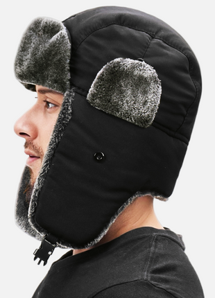 side of heated faux fur trapper hat