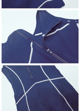 sleeveless back zip yoga jumpsuit contrast stitching and zipper details