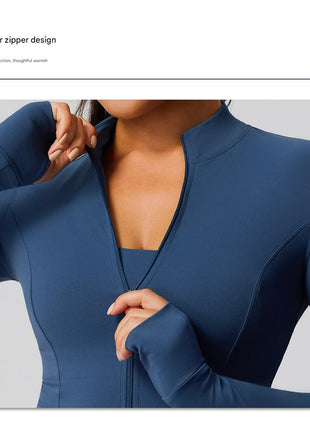 stand collar zipper yoga shirt women