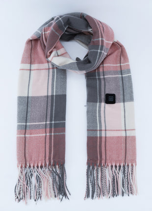 striped pink check fringed heated scarf