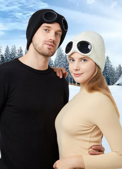 unisex winter warm beanie with goggles