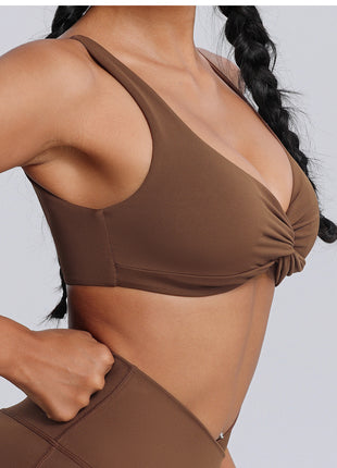 v neck twist front sports bra
