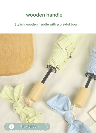 vintage wooden handle 3 fold umbrella with color coating