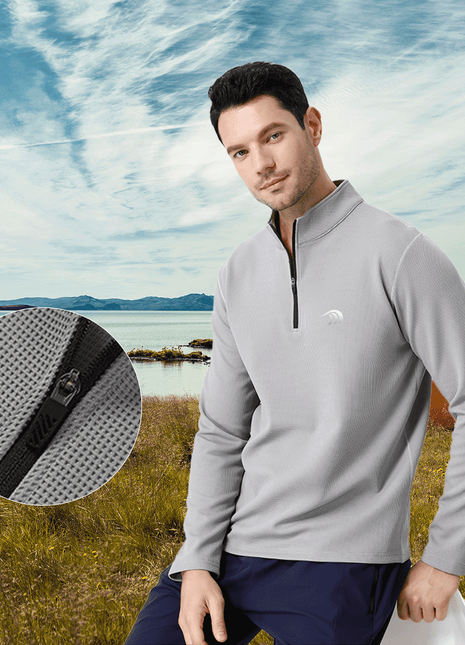 waffle knit half zip sports top with premium ykk zipper