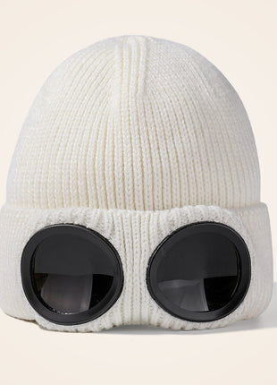 white goggles knit beanie