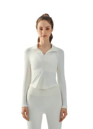 white half zip mock neck yoga top
