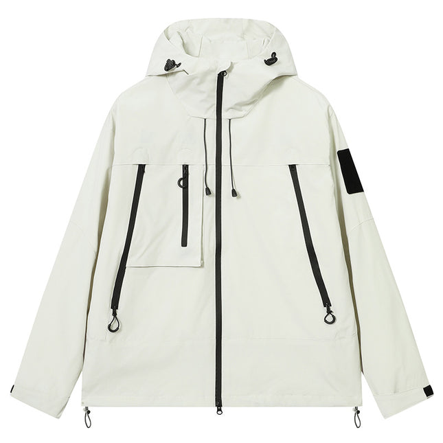 white hooded waterproof jacket