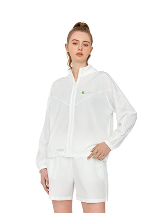 white loose fit breathable hooded sun jacket