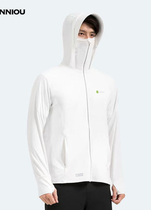 white men's raw yarn ice silk hooded sun protection jacket