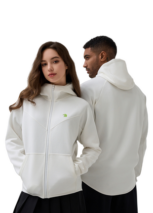 white unisex zip up hoodie