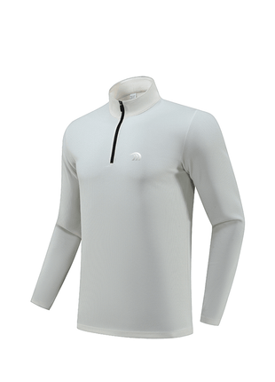 white waffle knit half zip activewear top