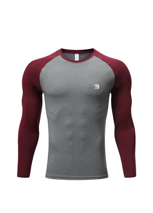 wine red colorblock raglan compression shirt