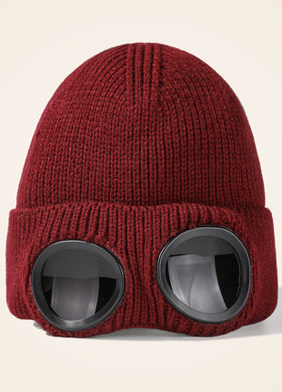 wine red goggles knit beanie