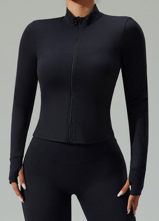  Women Black Running Fitness Yoga Jacket 