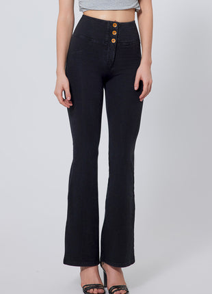 Women's Black Straight Flare High Waist Jeans