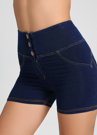Women's Dark Blue High-Waisted Peachy Butt Fitness Shorts