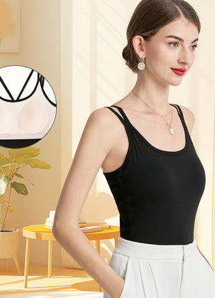 womens double strap cami with built in bra