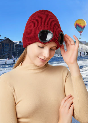 womens goggle beanie hat