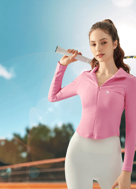 womens half zip mock neck yoga top