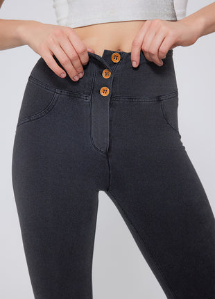Women's high-waisted button stretch jeans