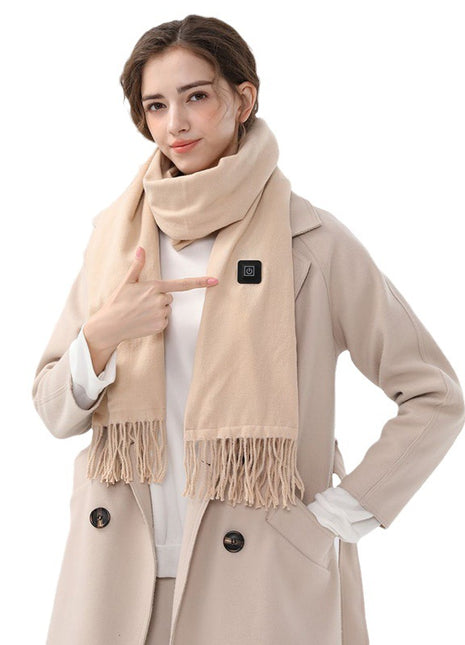 womens khaki fringed heated scarf