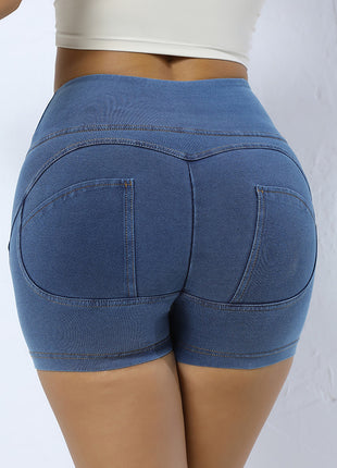 Women's Light Blue High-Waisted Peachy Butt Fitness Shorts