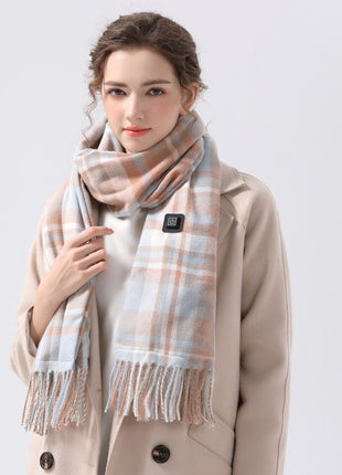 womens light blue plaid heated scarf