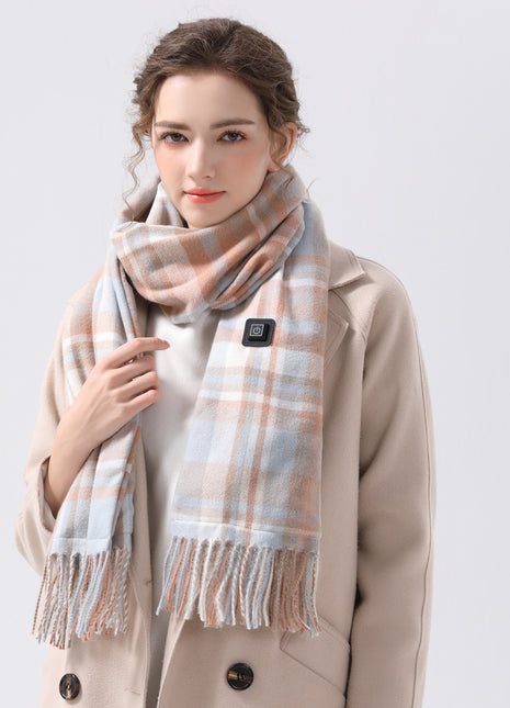 womens light blue plaid heated scarf