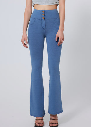 Women's Light Blue Straight Flare High Waist Jeans