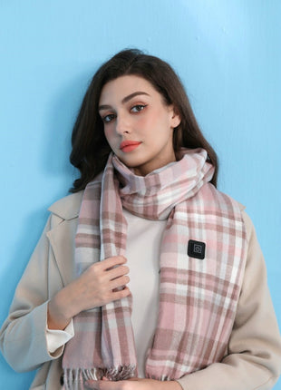 womens light pink plaid heated scarf