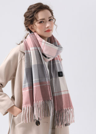 womens striped pink check heated scarf