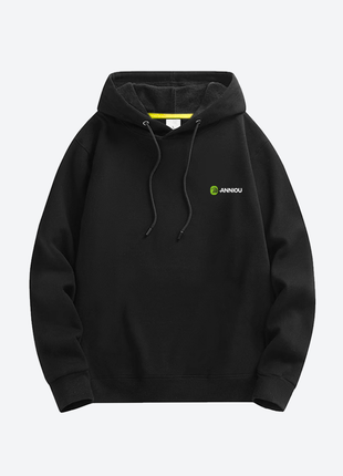 women's black hooded pullstring sweatshirt