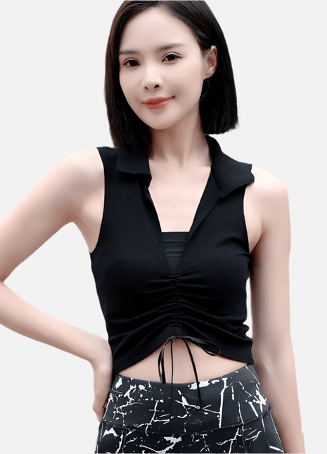 Women's Drawstring Polo Sleeveless Top - Sidiou Group
