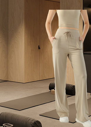 Women's High Waist Drawstring Wide Leg Slim Fit Trousers - Sidiou Group