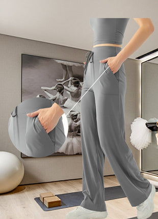 Women's High Waist Drawstring Wide Leg Slim Fit Trousers - Sidiou Group