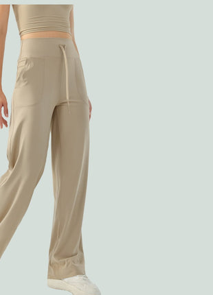 Women's High Waist Drawstring Wide Leg Slim Fit Trousers - Sidiou Group