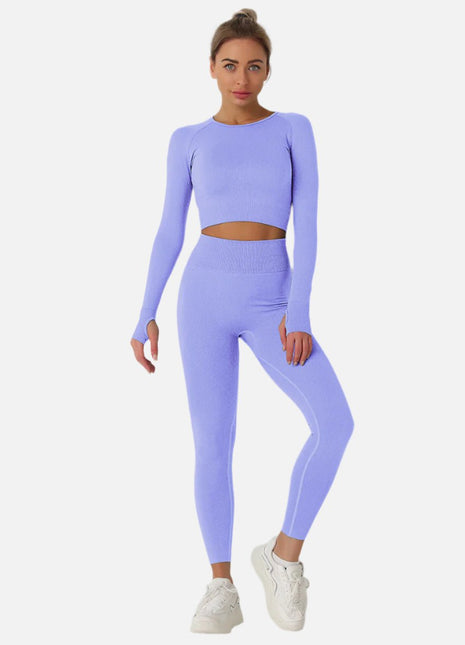 Women's Long Sleeve Crop Top & High Waist Leggings Yoga Set - Sidiou Group