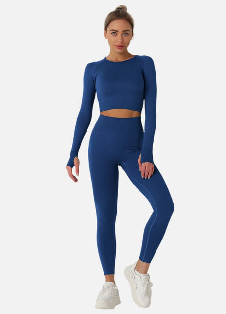 Women's Long Sleeve Crop Top & High Waist Leggings Yoga Set - Sidiou Group