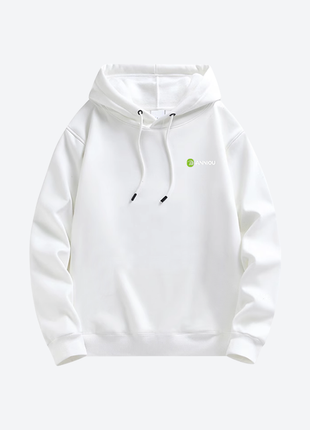 women's white hooded pullstring sweatshirt