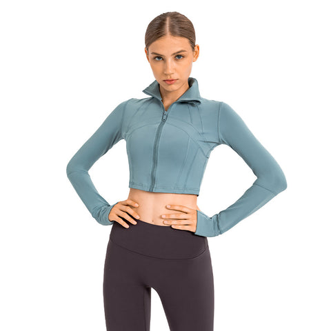 Sidiou Group Anniou Women Short Yoga Jacket Stand Collar Windproof Long Sleeve Zip Gym Jersey Quick Dry Sport Jackets